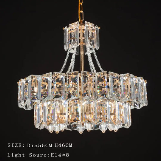 Modern Led Crystal Chandelier Lighting Living Room Luster Round Rectangle Golden Indoor Dia55Cm /