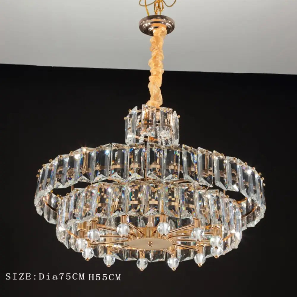 Modern Led Crystal Chandelier Lighting Living Room Luster Round Rectangle Golden Indoor Dia75Cm /