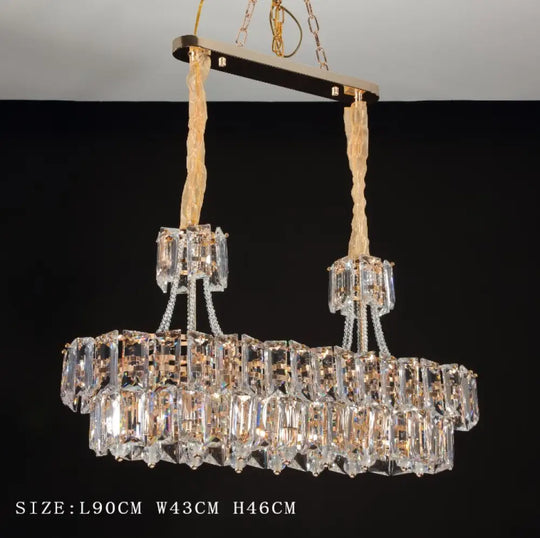 Modern Led Crystal Chandelier Lighting Living Room Luster Round Rectangle Golden Indoor L90Cm /