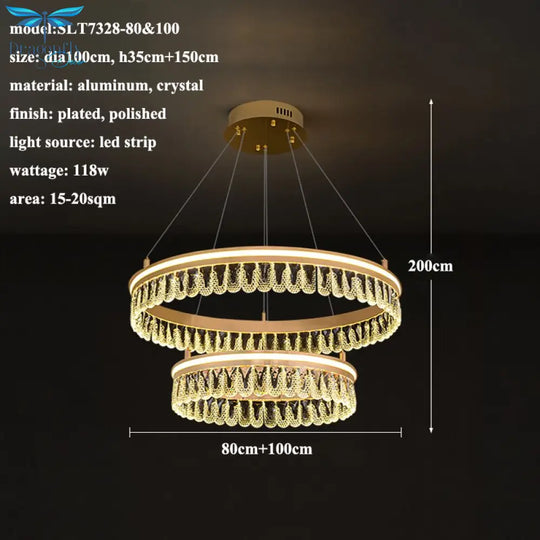 Modern Led K9 Crystal Chandelier 3 / 4 Ring Living Dining Room Hanging Light Circle Pendant Lamp