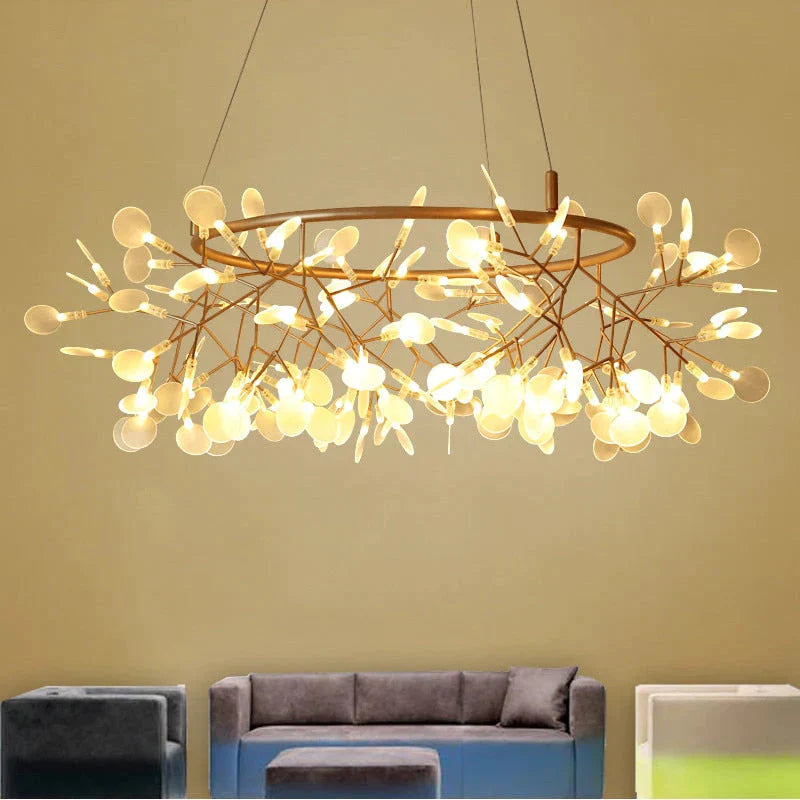 Modern Led Lamp Firefly Tree Branch Leaf Pendant Light Round Flower Suspension Lamps