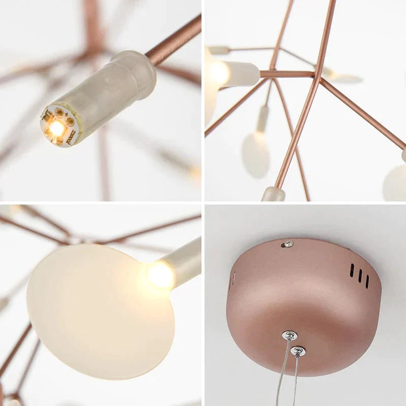 Modern Led Lamp Firefly Tree Branch Leaf Pendant Light Round Flower Suspension Lamps