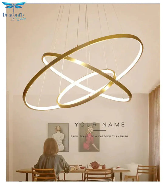 Modern Led Pendant Lights For Living Dining Room White Golden Coffee Black Circle Rings Aluminum