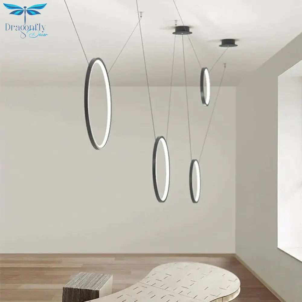 Modern Led Pendant Lights For Living Room Hanging Lamp Home Restaurant Kitchen Fixtures Black Ring