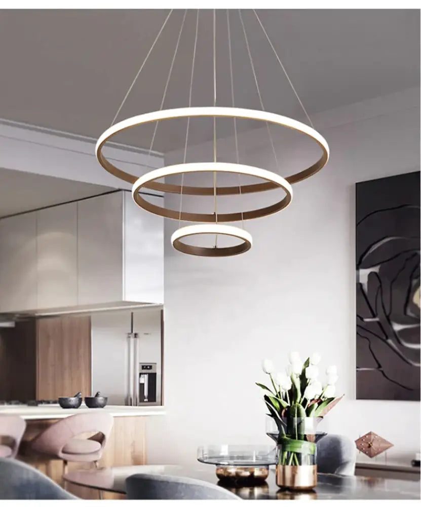 Modern Led Pendant Lights Hang Lamp Living Room Foyer White Coffee Black External Illumination Ring