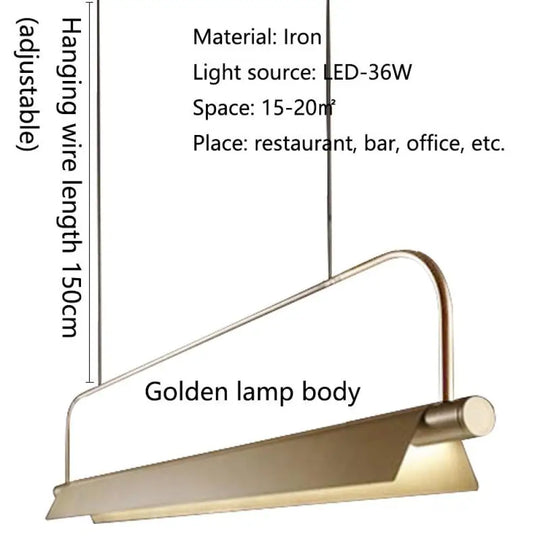 Modern Led Restaurant Chandelier Nordic Long Office Lighting Bar Study Lamp Golden Body / Length
