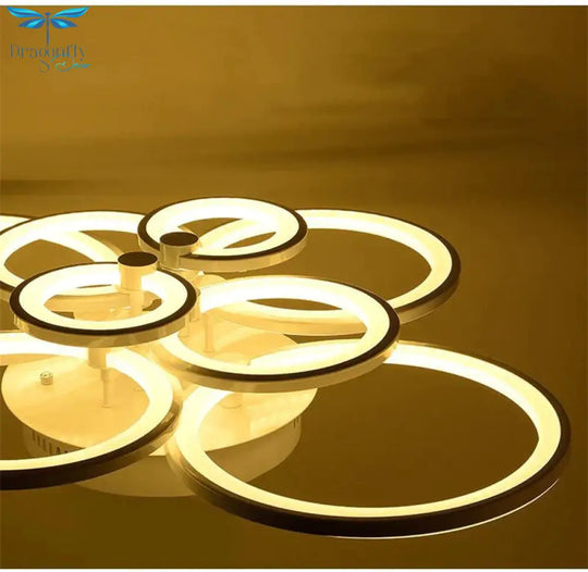 Modern Led Rings Ceiling Lamp For Kitchen Living Room Study Bedroom Dimmable + Remote Control