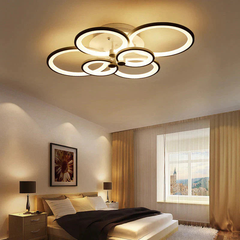 Modern Led Rings Ceiling Lamp For Kitchen Living Room Study Bedroom Dimmable + Remote Control