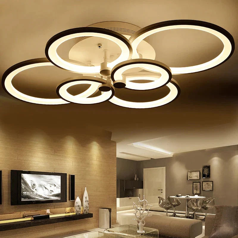 Modern Led Rings Ceiling Lamp For Kitchen Living Room Study Bedroom Dimmable + Remote Control