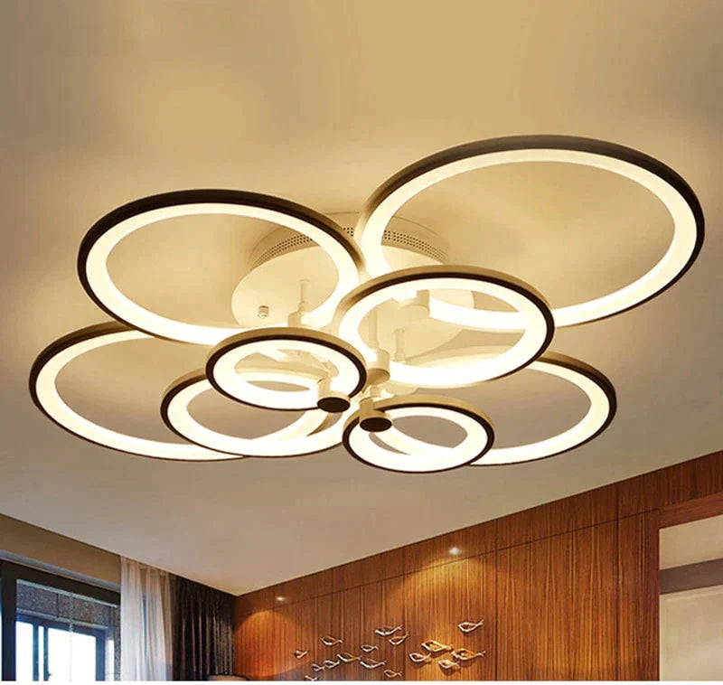 Modern Led Rings Ceiling Lamp For Kitchen Living Room Study Bedroom Dimmable + Remote Control