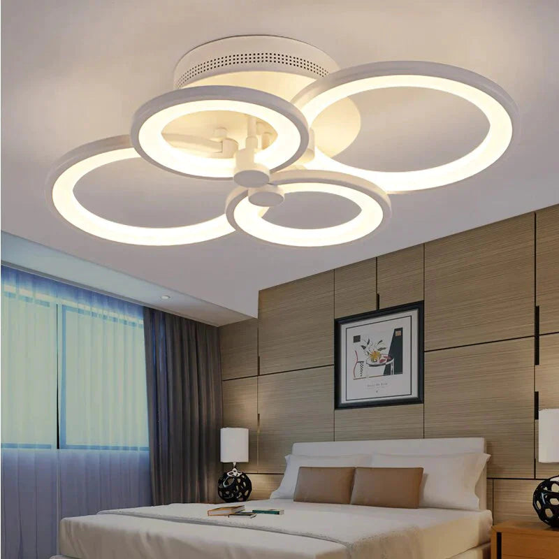 Modern Led Rings Ceiling Lamp For Kitchen Living Room Study Bedroom Dimmable + Remote Control