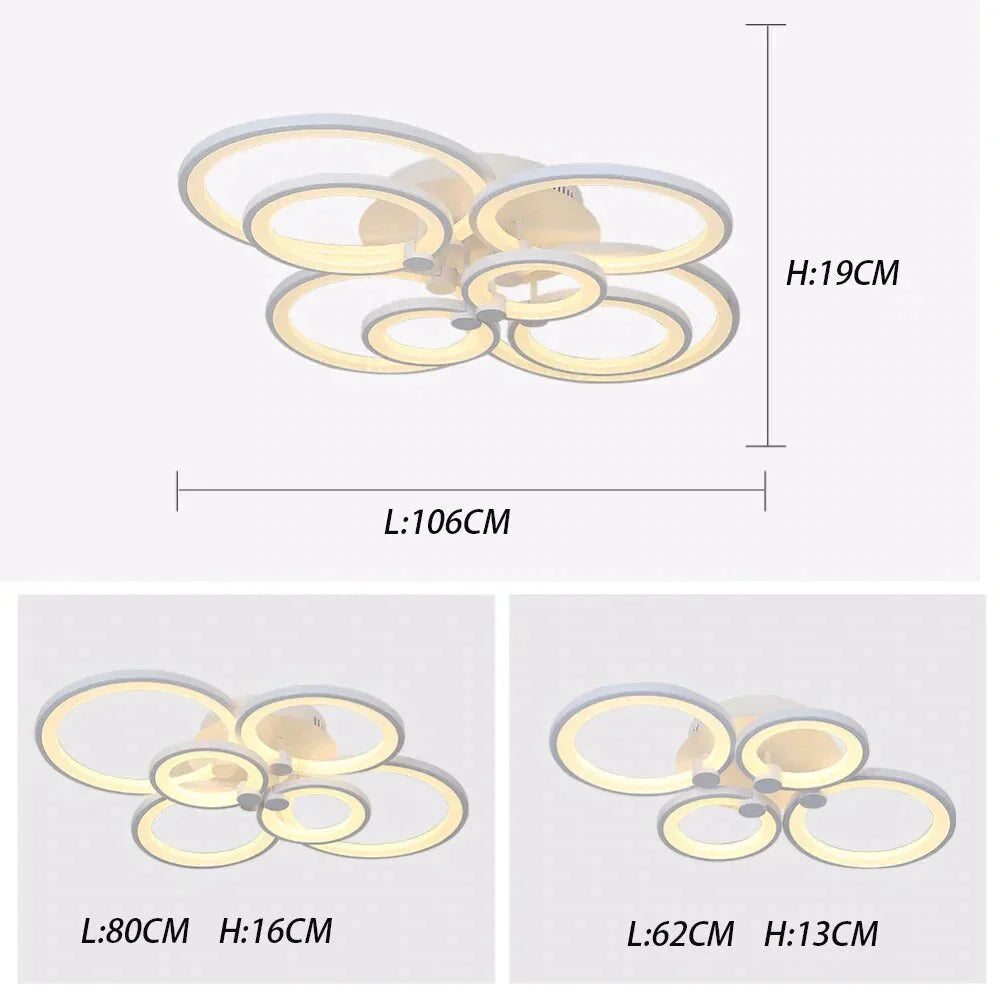 Modern Led Rings Ceiling Lamp For Kitchen Living Room Study Bedroom Dimmable + Remote Control