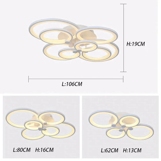 Modern Led Rings Ceiling Lamp For Kitchen Living Room Study Bedroom Dimmable + Remote Control