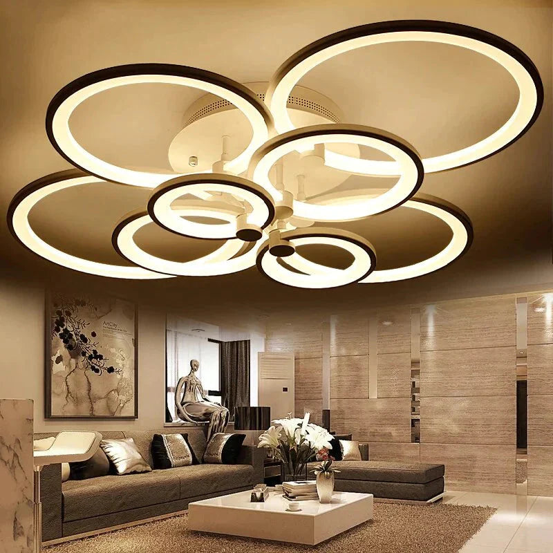 Modern Led Rings Ceiling Lamp For Kitchen Living Room Study Bedroom Dimmable + Remote Control