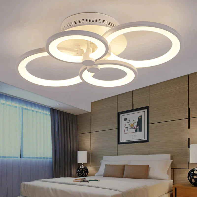 Modern Led Rings Ceiling Lamp For Kitchen Living Room Study Bedroom Dimmable + Remote Control