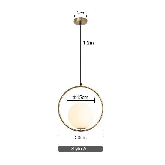 Modern Led Round Glass Ball Pendant Lights Iron E14 Lamps Hanging Light Fixture For Living Room