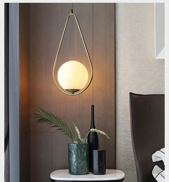 Modern Led Round Glass Ball Pendant Lights Iron E14 Lamps Hanging Light Fixture For Living Room