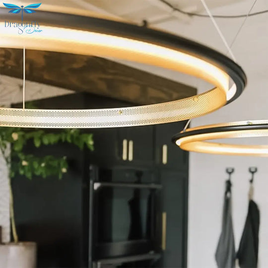 Modern Led Simple Light Luxury Ring Dining Room Chandelier Living Lamp Nordic Art Round Pendant