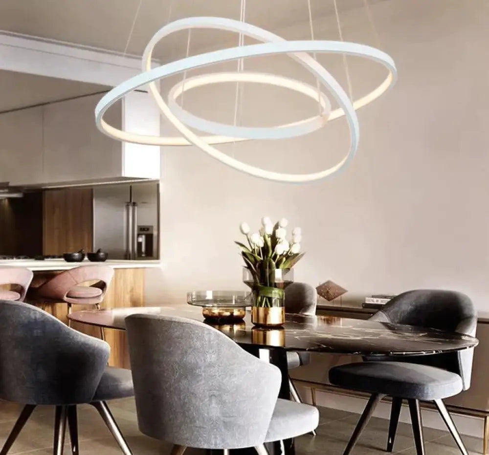 Modern Led Simple Pendant Lights Lamp For Living Room Cristal Lustre Hanging Ceiling Fixtures 3Ring
