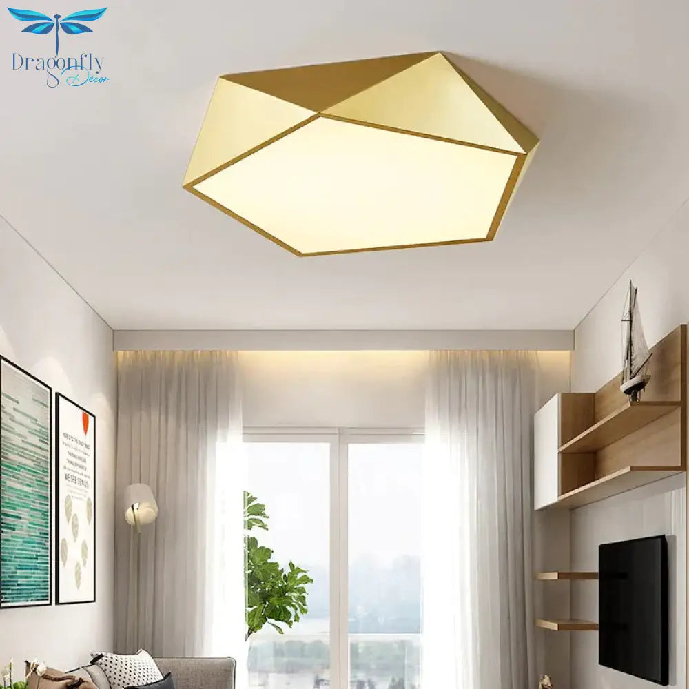 Modern Light Fixtures Ceiling Of Equilateral Indoor Lighting Gold Lampshade For Living Room Bedroom