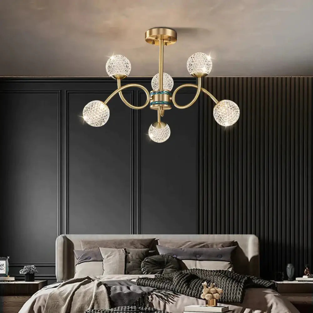 Modern Luxury Personality Copper Living Room Lamp Creative Nordic Bedroom Simple Chandelier Golden