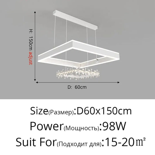 Modern Minimalist Square Frame Pendant Lights Home Room Creative Geometric Crystal Restaurant