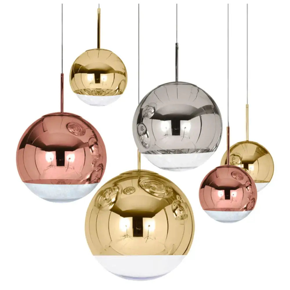 Modern Mirror Glass Ball Pendant Light Copper Silver Gold Globe Loft Hang Lamp Lamp Kitchen Fixture