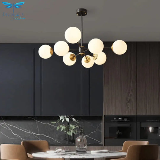 Modern Nordic Black Copper Led Chandelier For Living Room Bedroom Dining Kitchen Ceiling Lamp Glass