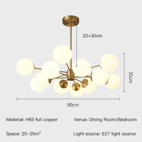 Modern Nordic Black Copper Led Chandelier For Living Room Bedroom Dining Kitchen Ceiling Lamp Glass
