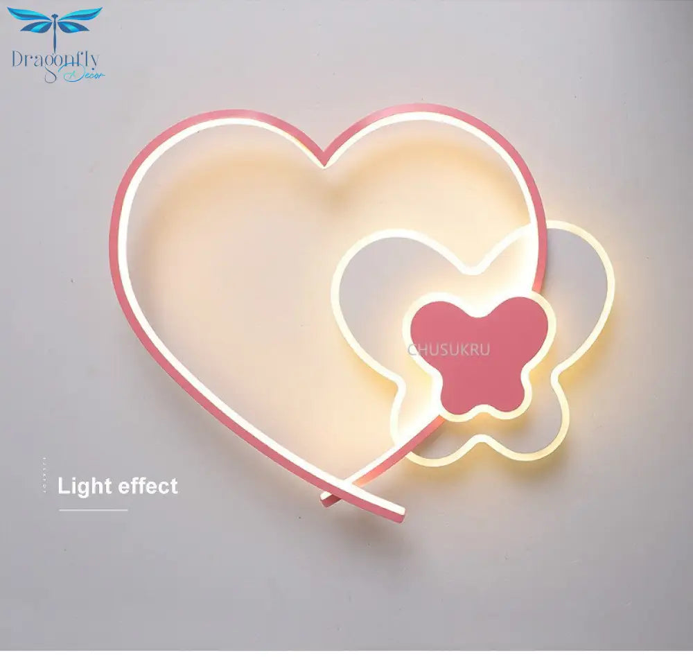 Modern Nordic Design Acrylic Led Ceiling Lights Pink Heart Indoor Lighting Lamps For Children Room