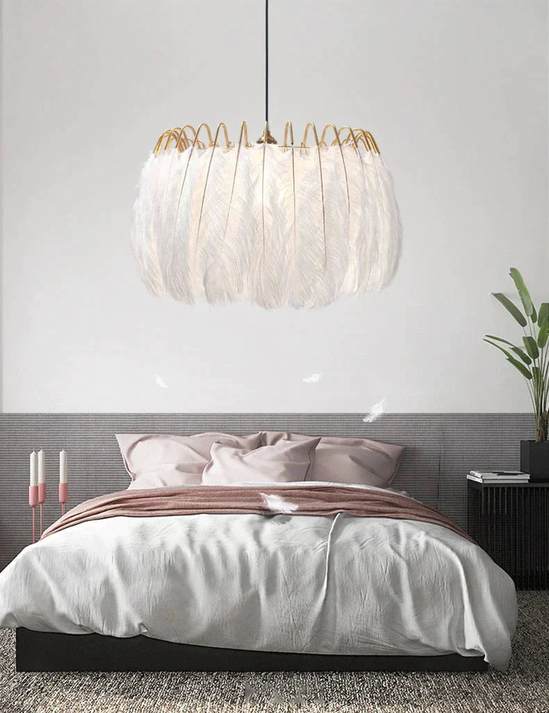Modern Nordic Fairy Feather Chandelier Lamp Loft Pendant Lights Living Suspension Lighting Fixtures