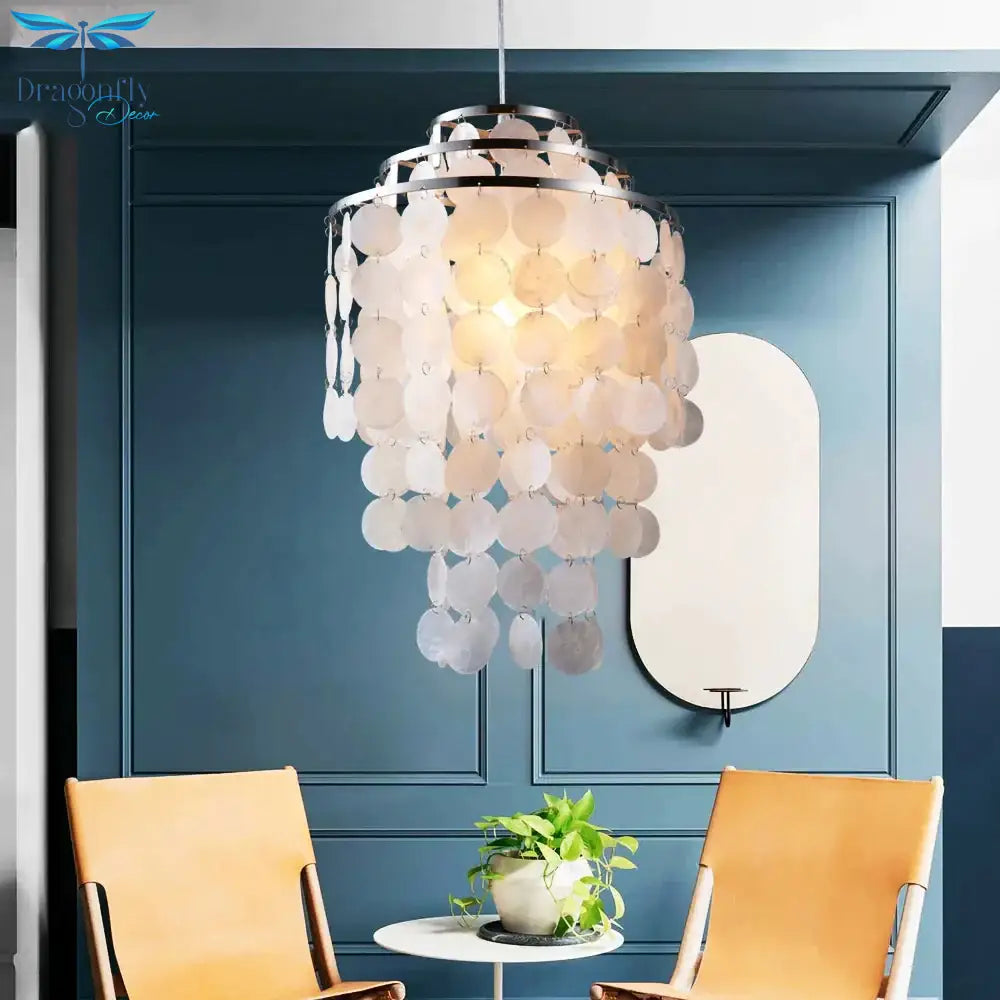 Modern Nordic White Natural Seashell Hanging Pendant Lamp Fixture E27 Led Lights For Home Deco