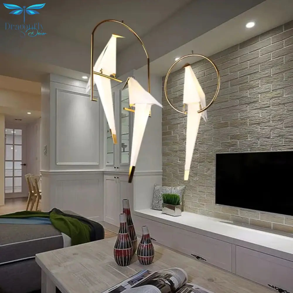 Modern Paper Crane Metal Chandelier For Restaurant Living Room Dining Children’s Led Bird Design