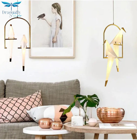 Modern Paper Crane Metal Chandelier For Restaurant Living Room Dining Children’s Led Bird Design