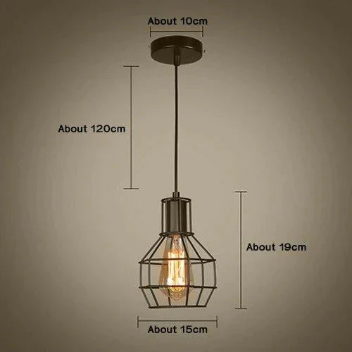 Modern Pendant Light Black Iron Hanging Cage Vintage E27Led Lamp Bulb Industrial Loft Retro Dining