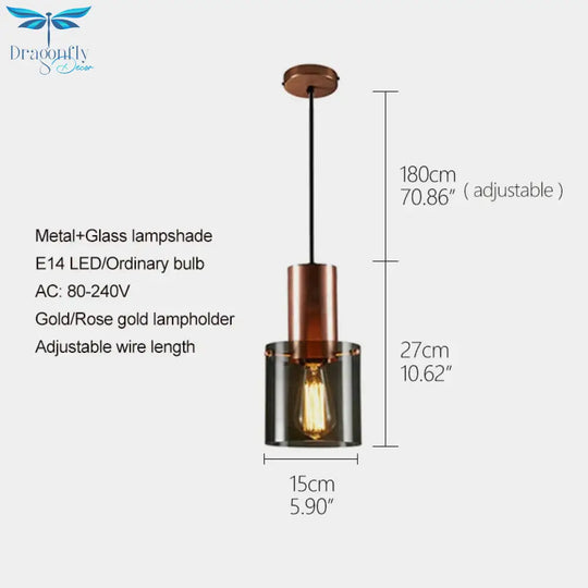 Modern Personality E14 Led Single Head Pendant Lamps Smoke Gray Glass Kitchen Bedroom Bedside Study