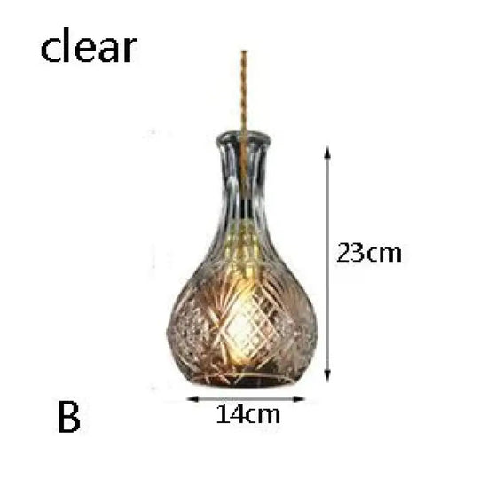 Modern Personality E27 Glass Hanging Lights Wine Bottle Engraved Pendant Lamps For Dining Room