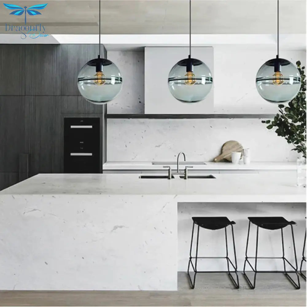 Modern Personality Pendant Lamp E27 Glass Round Ball Water Pattern Light For Kitchen Living Room