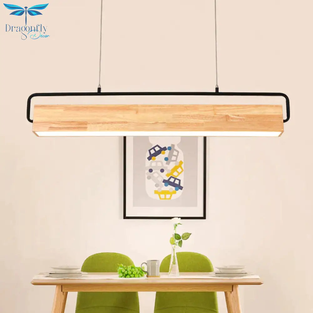 Modern Rectangular Wood Ceiling Chandelier Led Drop Pendant Light In Warm/White