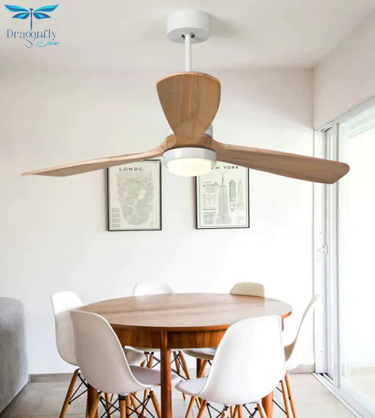 Modern Remote Control 52 Inch Wooden Blades Retro Ceiling Fan With Input 15W Lights Pendant