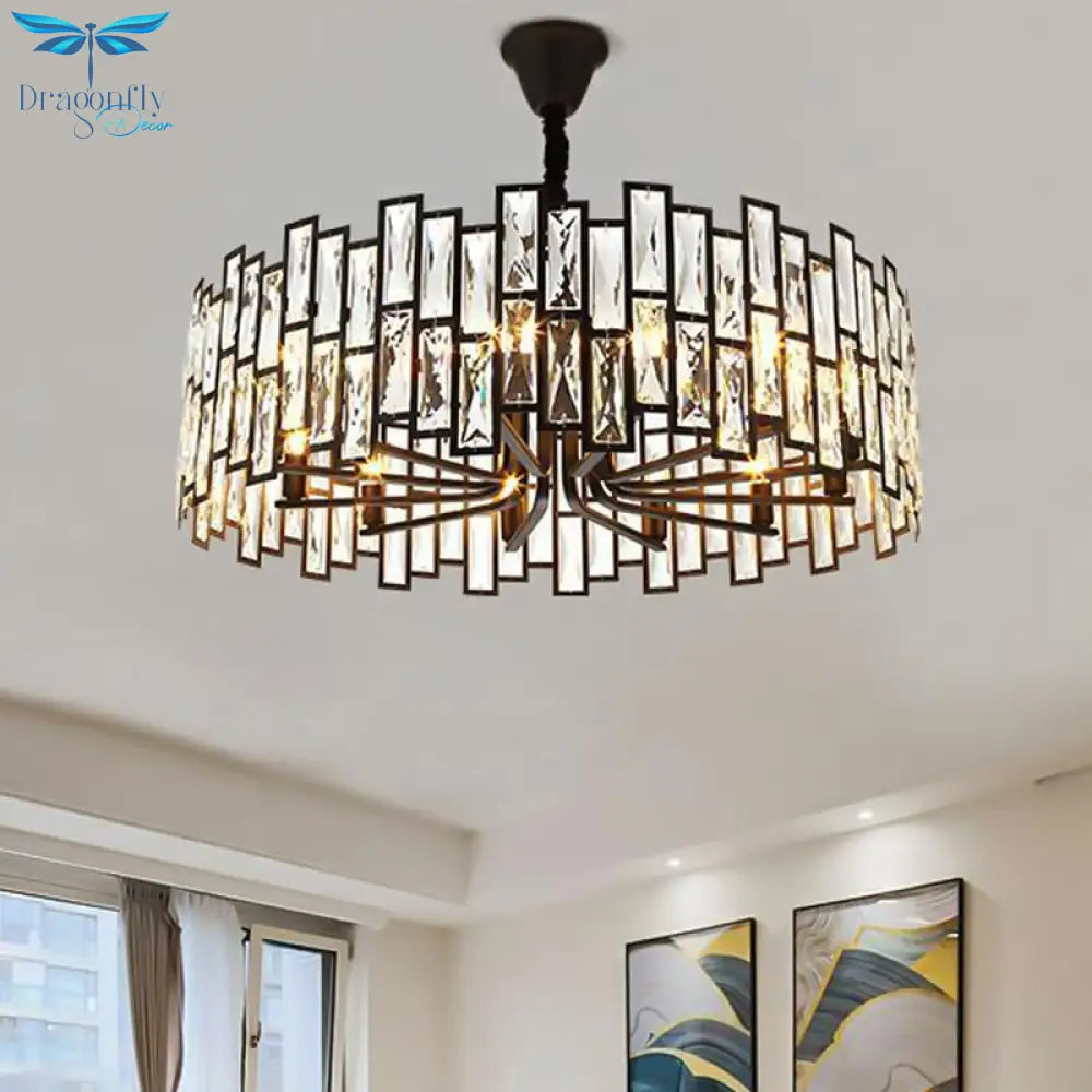 Modern Round Crystal Black Chandelier For Living Room Dining Bar Lighting