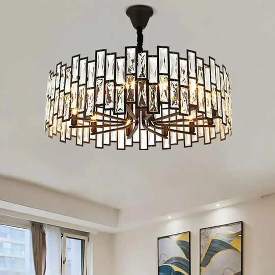 Modern Round Crystal Black Chandelier For Living Room Dining Bar Lighting Ceiling Light