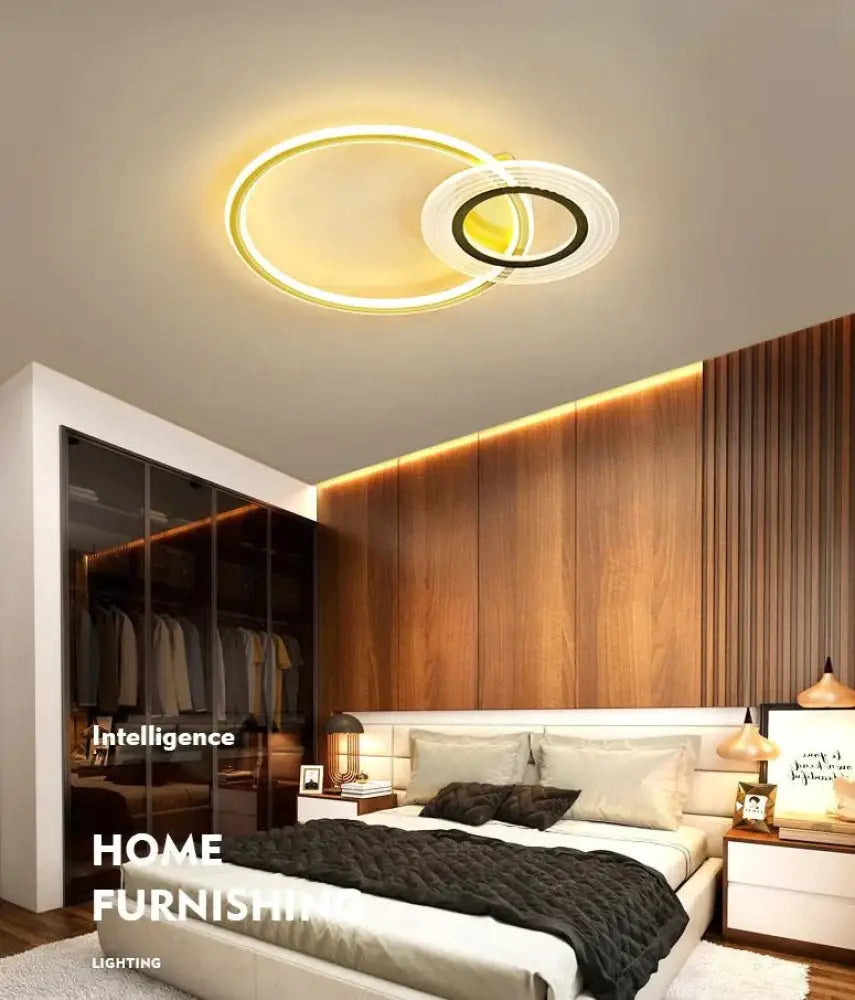 Modern Simple Circle Warm Room Living Led Ceiling Lamp Black Gold - 47Cm / Stepless Dimming Remote