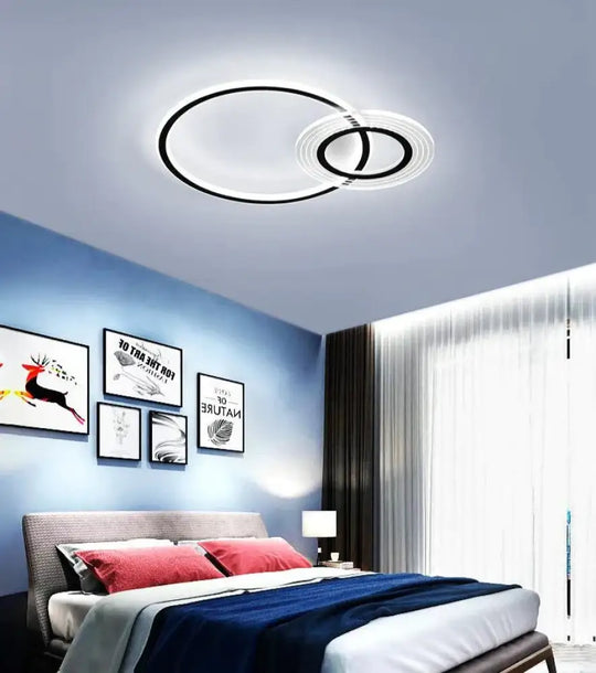 Modern Simple Circle Warm Room Living Led Ceiling Lamp Black White - 47Cm / White Light