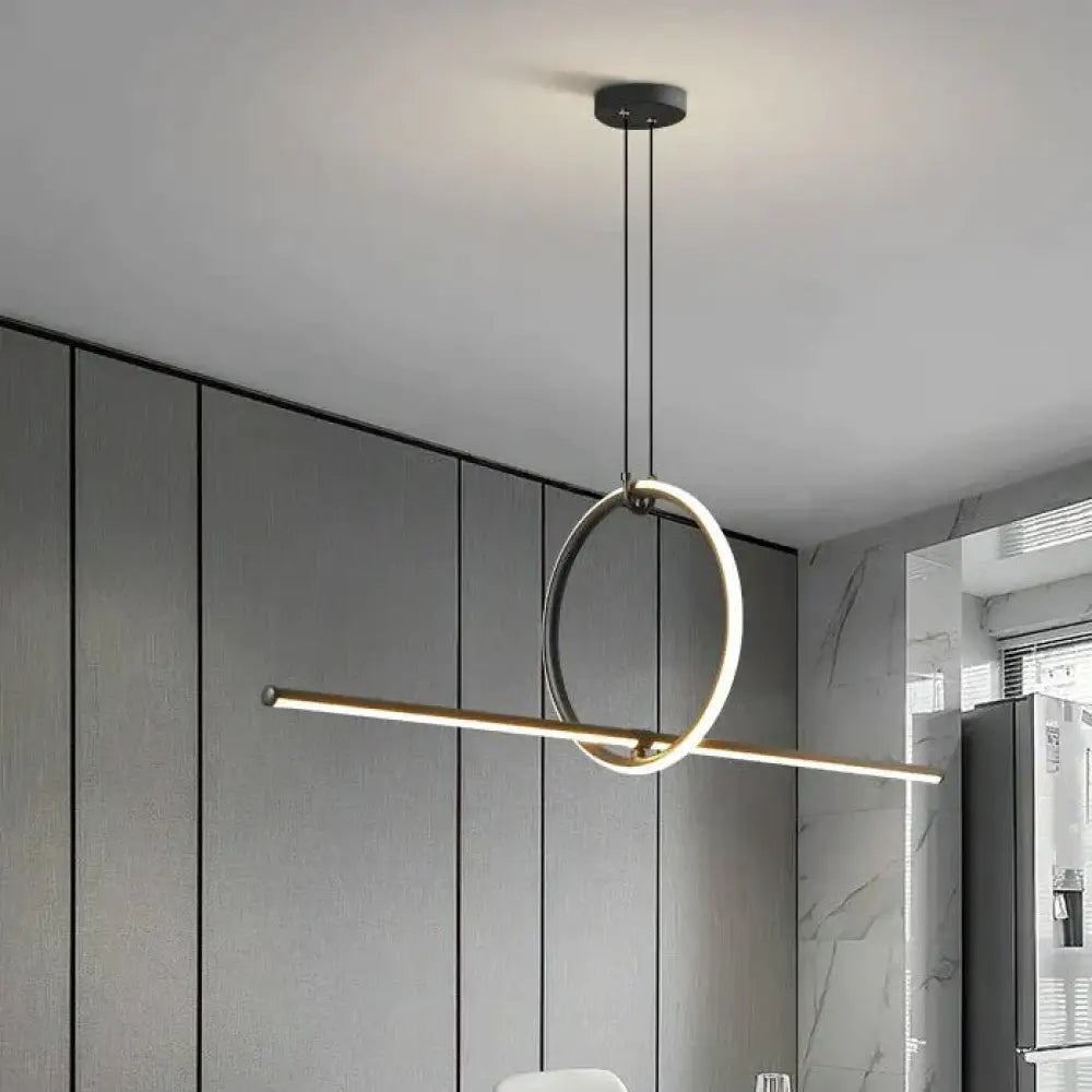 Modern Simple Dining Table Bar Lamp Minimalist Strip Chandelier Black / White Light Pendant