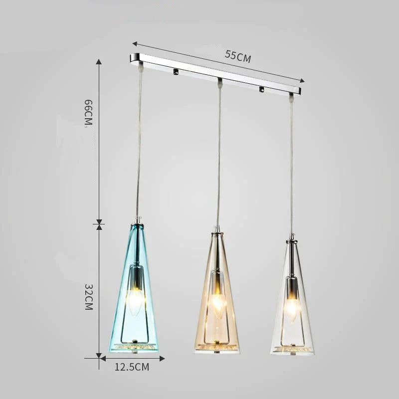 Modern Simple Led Chandelier Three Head Crystal Long Plate Tricolor Mix (Water Blue + Cognac +