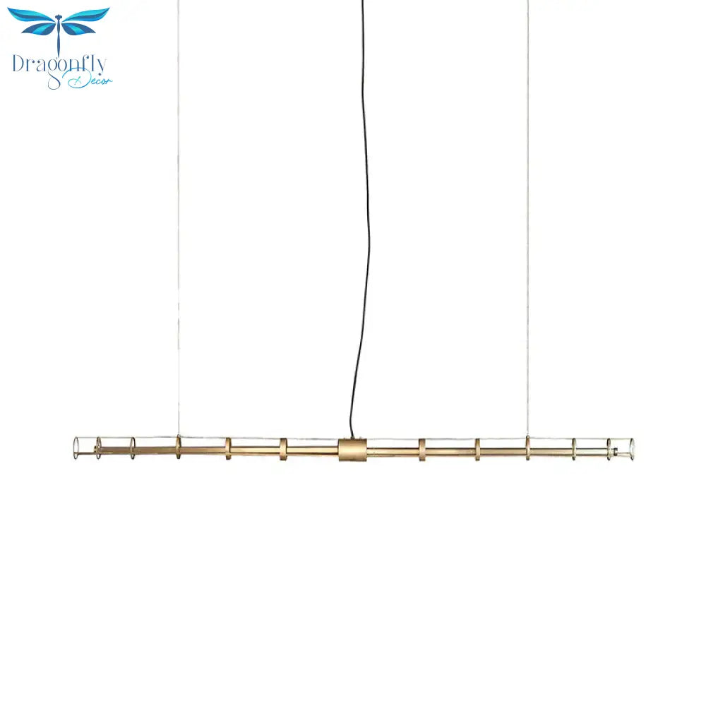 Modern Simple Light Luxury Stainless Steel Round Tube Dining Table Strip Chandelier Pendant