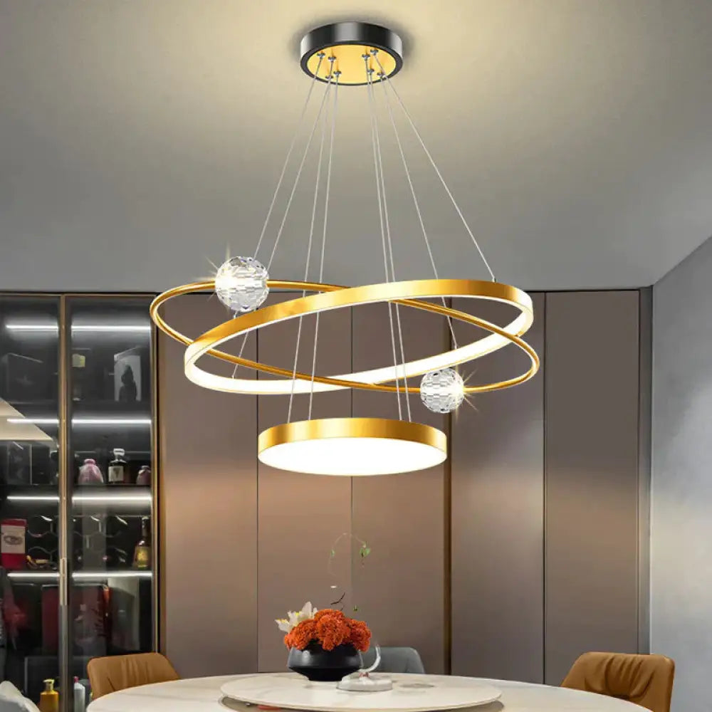 Modern Simple Restaurant Light Luxury Creative Dining Room Crystal Hanging Lamps Gold - B / Dia60Cm
