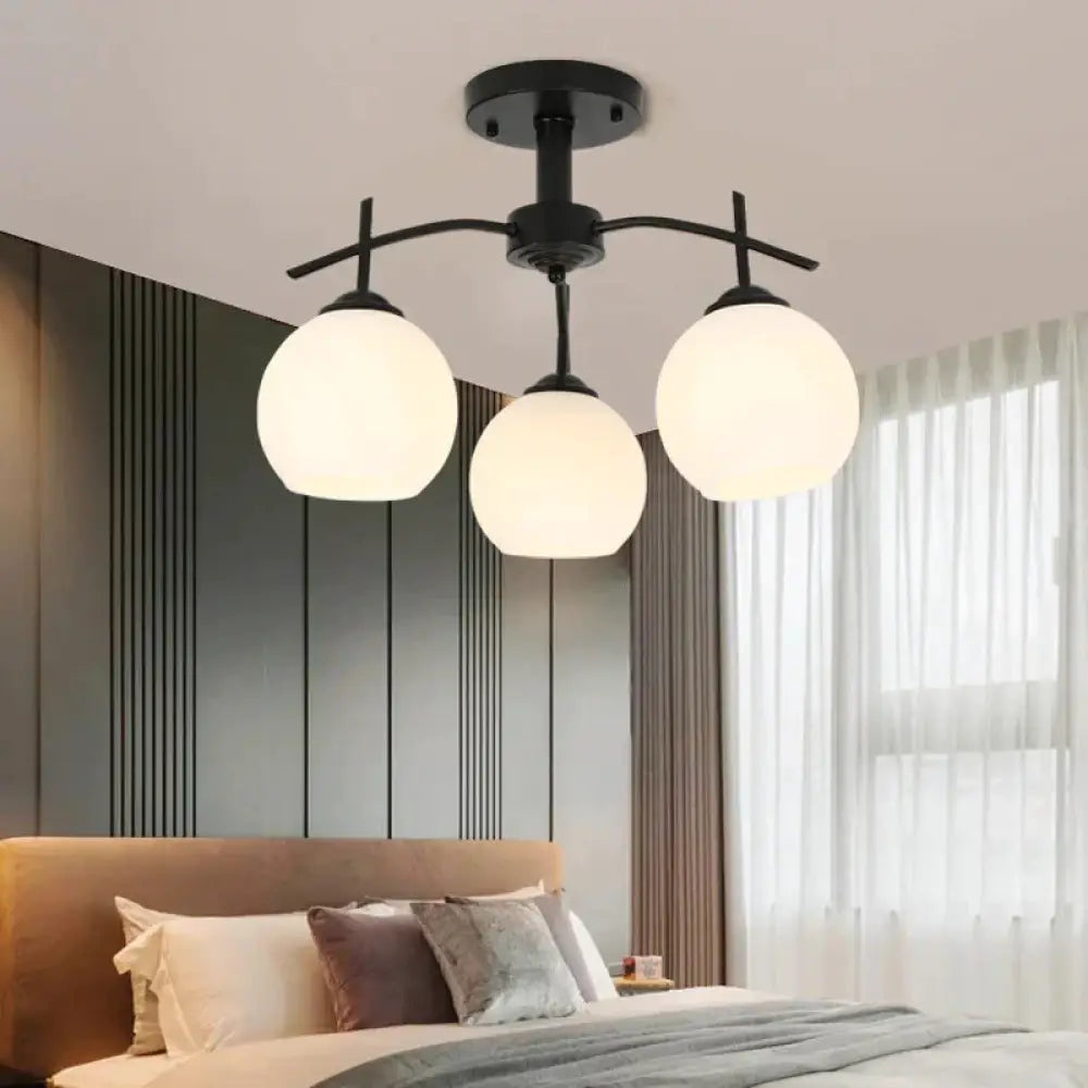Modern Simple Wrought Iron Bedroom Living Room Chandelier Study Dining Lamps A / 3 Heads White