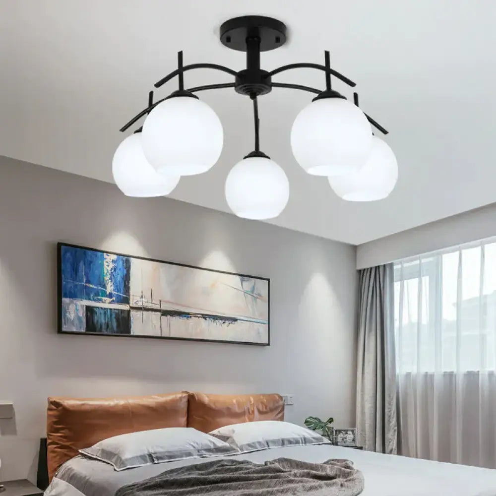 Modern Simple Wrought Iron Bedroom Living Room Chandelier Study Dining Lamps A / 5 Heads White